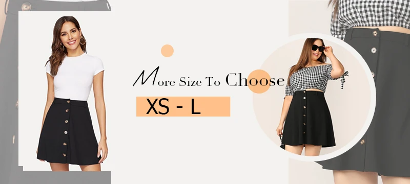 SHEIN Размера Плюс Юбка-Клёш Женская Летняя Черная Короткая Юбка С Пуговицами