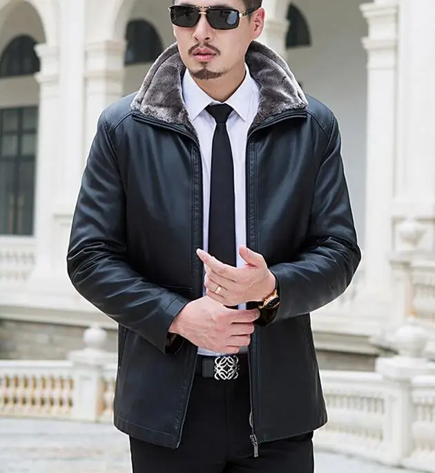 Лидер продаж/Зимняя Мужская Новая мода меховые Длинные Плюшевые кожаные куртки