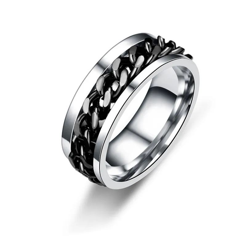 Мода Нержавеющая сталь черный кольцо Spinner Кольца для Для мужчин женщин панк рок