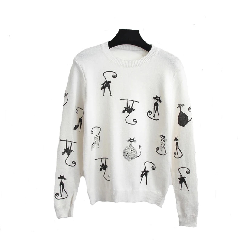 Новинка 2018 Осенний женский Рождественский свитер с изображением кота роскошный