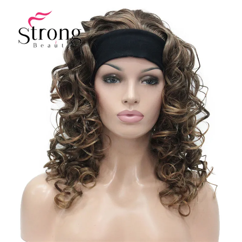 StrongBeauty клубника блонд микс блонд наконечник 3/4 парик с повязкой на голову синтетический Кудрявый Длинный женский парик