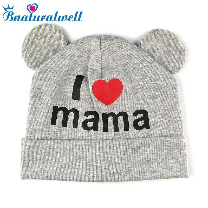 Bnaturalwell милые облегающие шапки I Love Mama для маленьких девочек и мальчиков хлопковая облегающая шапка для малышей зимняя шапка Серая шапка с черепом для младенцев H042S