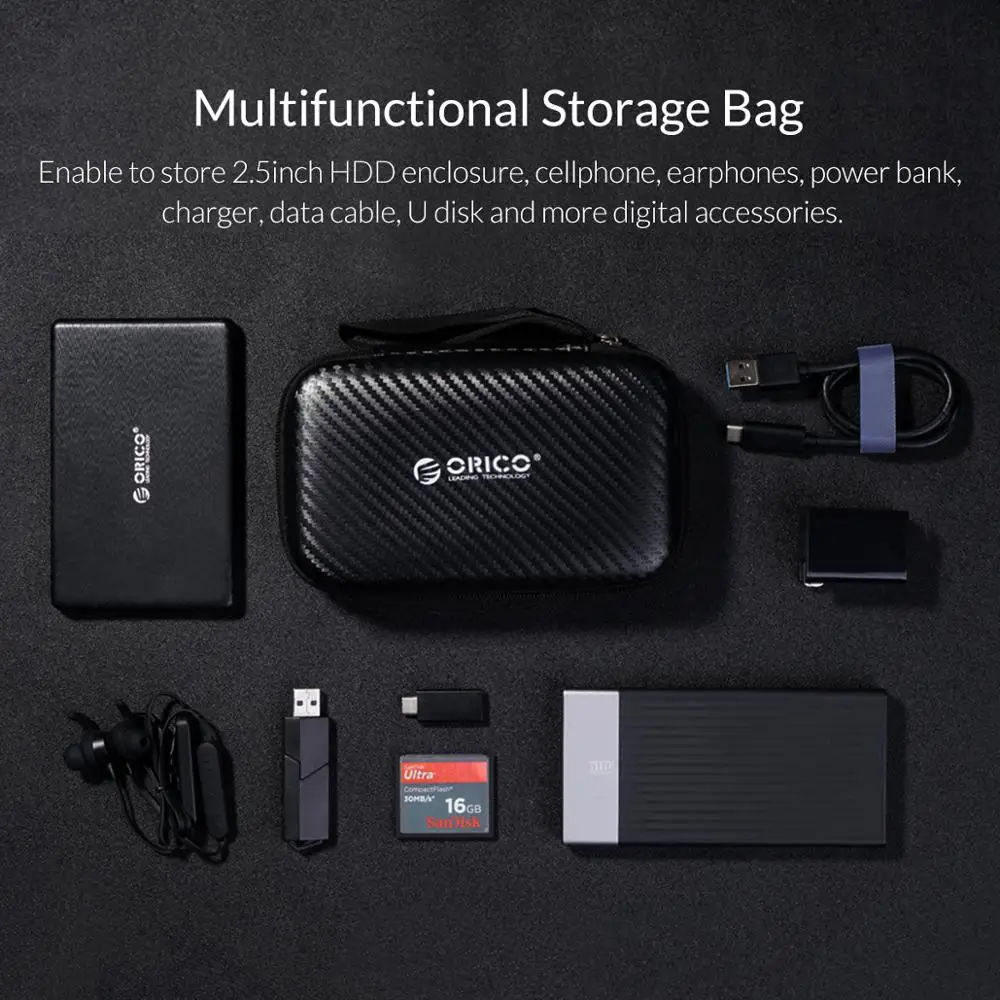 ORICO Внешний жесткий чехол для хранения HDD SSD сумка для 2,5 жесткого диска внешний аккумулятор USB кабель зарядное устройство Внешний аккумулятор наушники чехол PHM черный