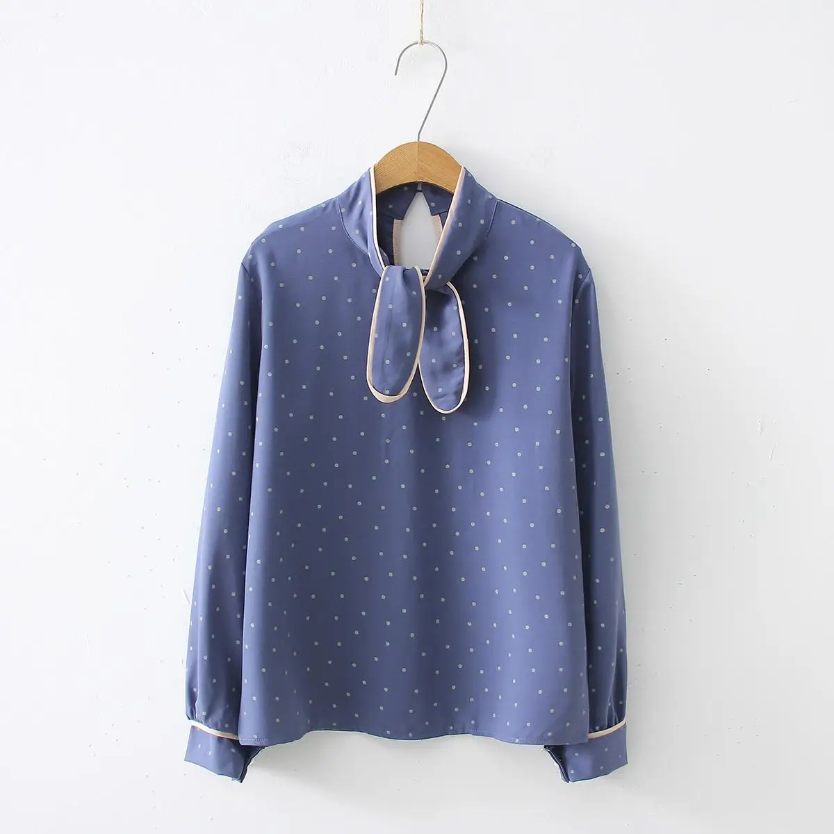 Топы и блузки в горошек Корейском стиле Модные женские рубашки с длинными