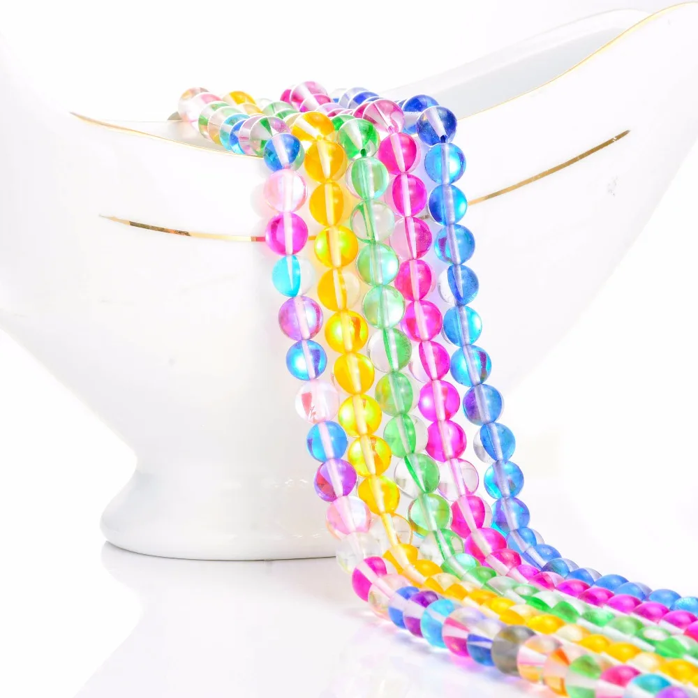 45 шт. Модные 8 мм синие вспышки Радуга Лунный камень красочные натуральные камни