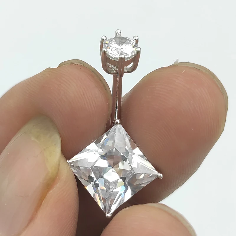 925 sterling silver square cubic zircon belly ring fashion piercing jewelry With Gift Box | Украшения и аксессуары