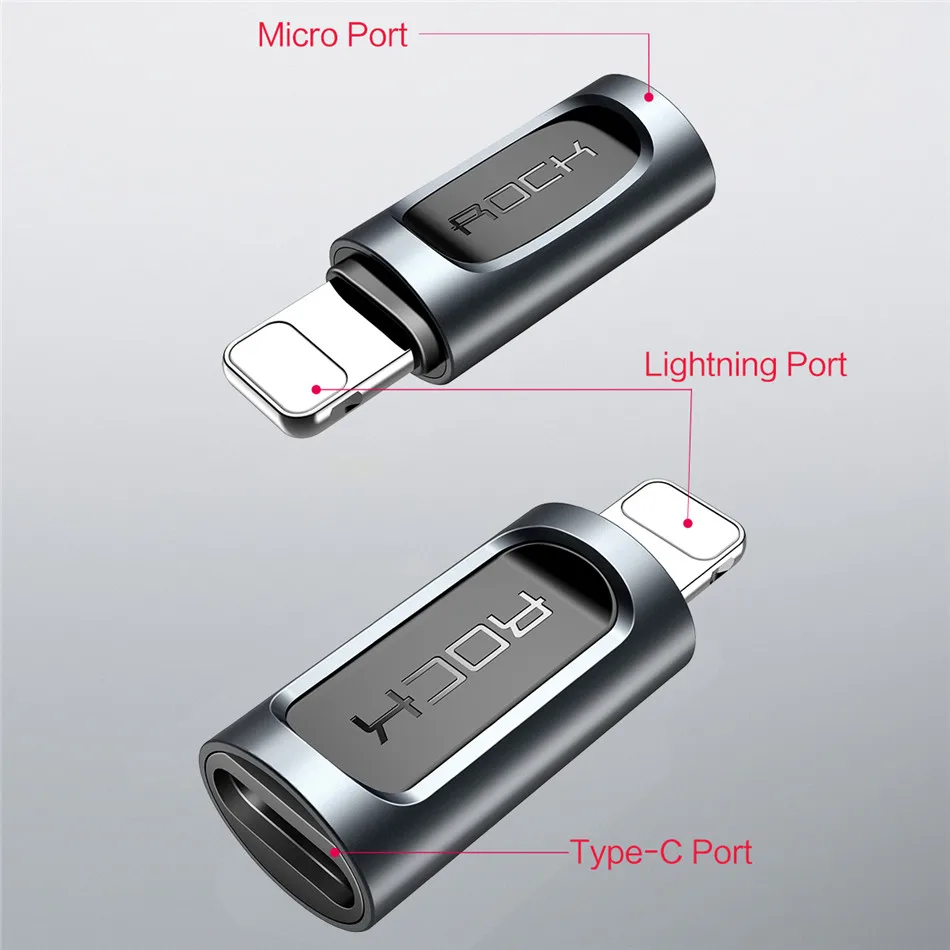ROCK Type c для освещения мужской телефонный адаптер для iPhone X 8 6 OTG для Lightning to Micro Famale Разветвитель USB C Microusb конвертер