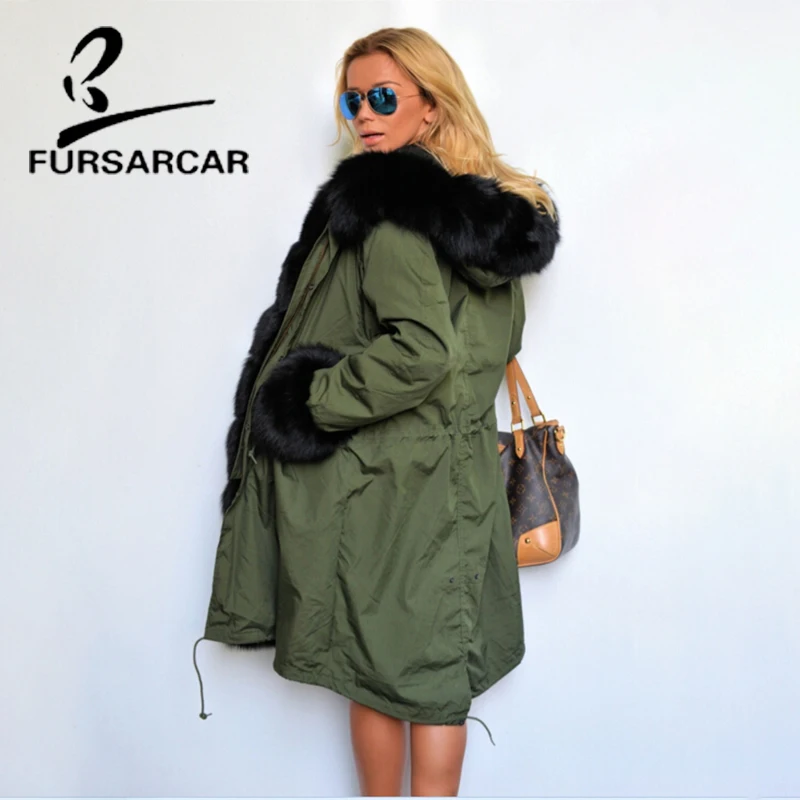 Новая парка FURSARCAR из натурального меха Женская черного цвета с воротником