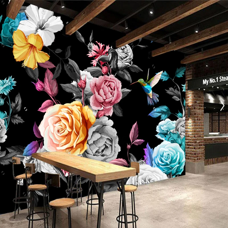 Большие обои птица-гуммин розы пион с листьями натуральный ландшафт Фреска для