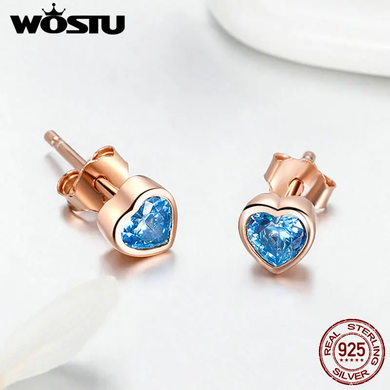 Женские серьги пусеты WOSTU из стерлингового серебра 925 пробы с сердечком модные
