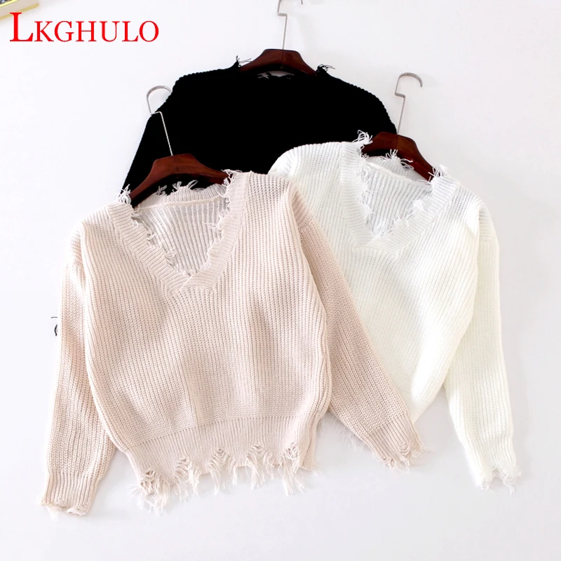 LKGHULO осенний черный вязаный свитер с кисточками белый сексуальный пуловер