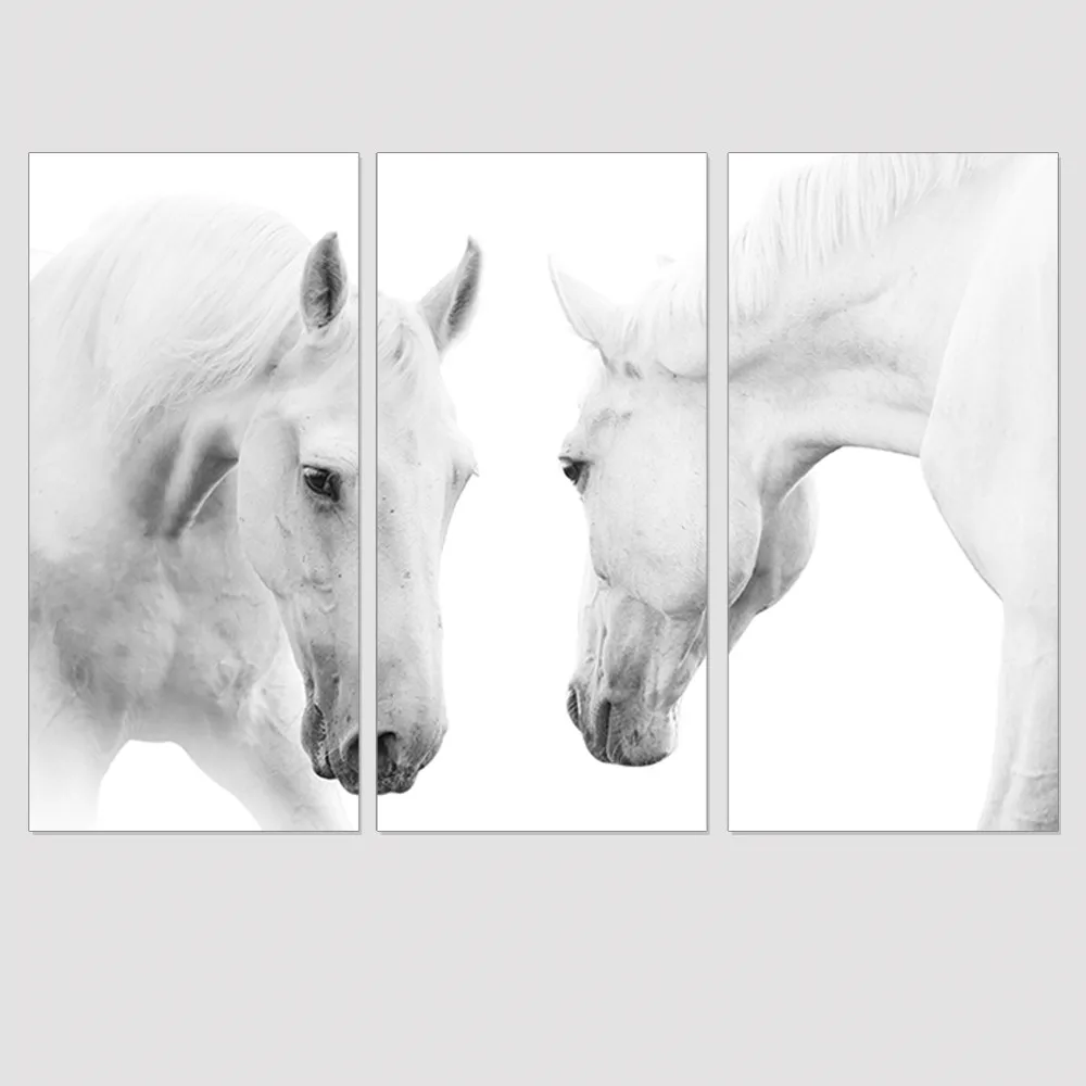 Modern White Horse Canvas Painting Animal Head Photo Art Print Wall Sticker Picture Oil Home Decoration Unframed 3pcs | Дом и сад