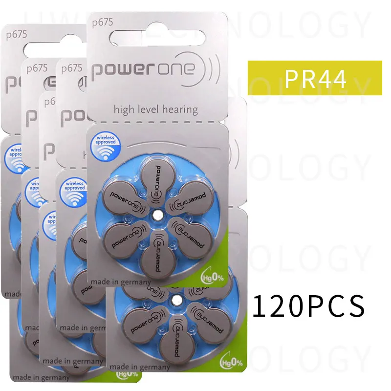20 упаковок (120 шт.) Оригинальные цинковые батарейки PR44 P675 A675 S675 для слухового