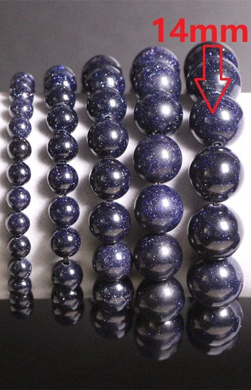 14mm Beads Натуральные камни синий браслет из песчаника авантюрин Кристалл кварц круглый шарик для мужчин и женщин браслет целебная энергия подарок удачное ювелирное изделие - Окраска металла: 14mm Beads