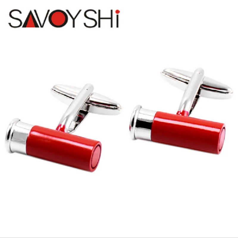 Red Cufflinks SAVOYSHI цилиндрические запонки «пуля» для мужской рубашки высококачественные медные запонки брендовые ювелирные изделия gemelos красный/синий 2 цвета - Окраска металла: Red Cufflinks