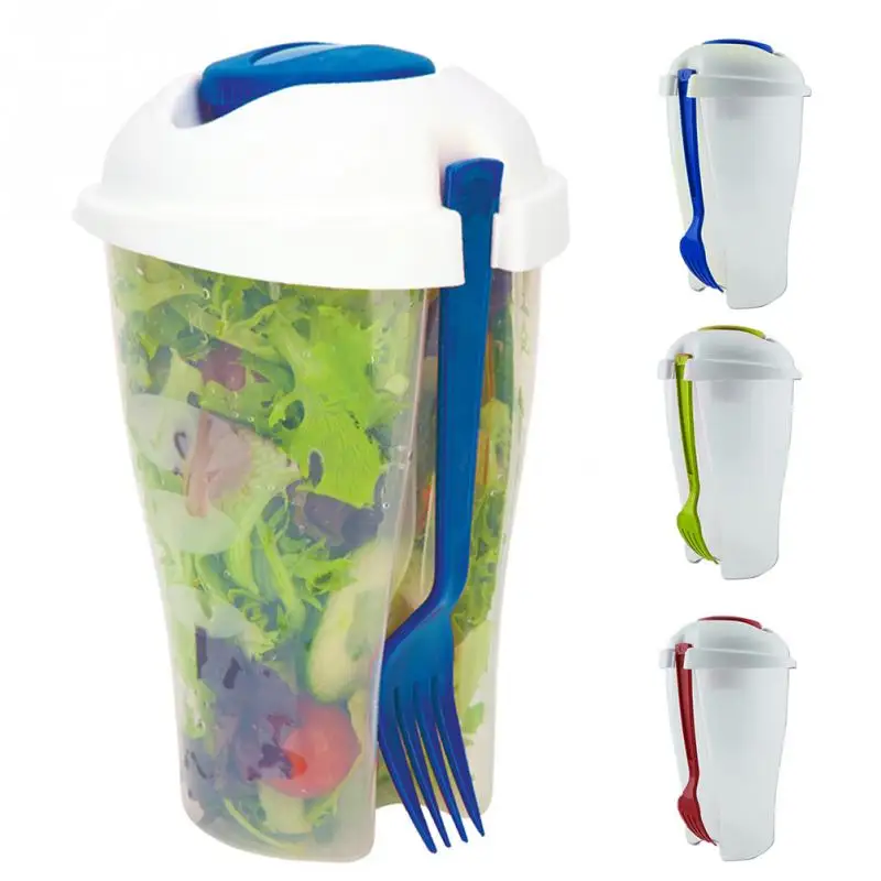 Новые кухонные аксессуары случайный цвет пластиковая Салатница с вилкой +