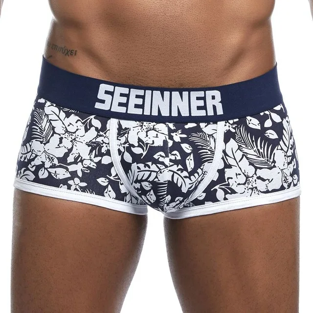 S786 navyblue 20 видов стилей Seeinner, новинка, брендовые трусы боксеры, хлопковое Мужское нижнее белье, u-образный выпуклый мешочек, сексуальные трусы с принтом листьев, домашняя одежда, шорты - Цвет: S786 navyblue