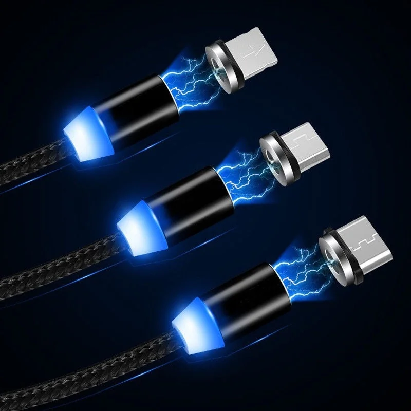Type C Micro USB кабель зарядное устройство для samsung OnePlus Xiaomi СВЕТОДИОДНЫЙ Магнитный