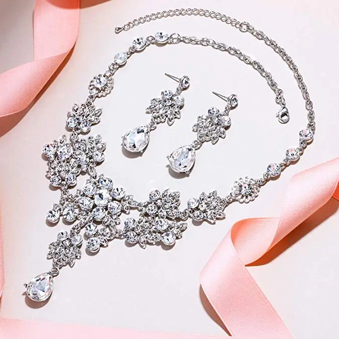 Стразы ювелирные наборы ожерелье диадемы серьги для женщин Свадебные короны