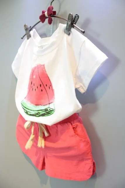 Костюм детский летний из топа и брюк с принтом арбуза | Мать ребенок