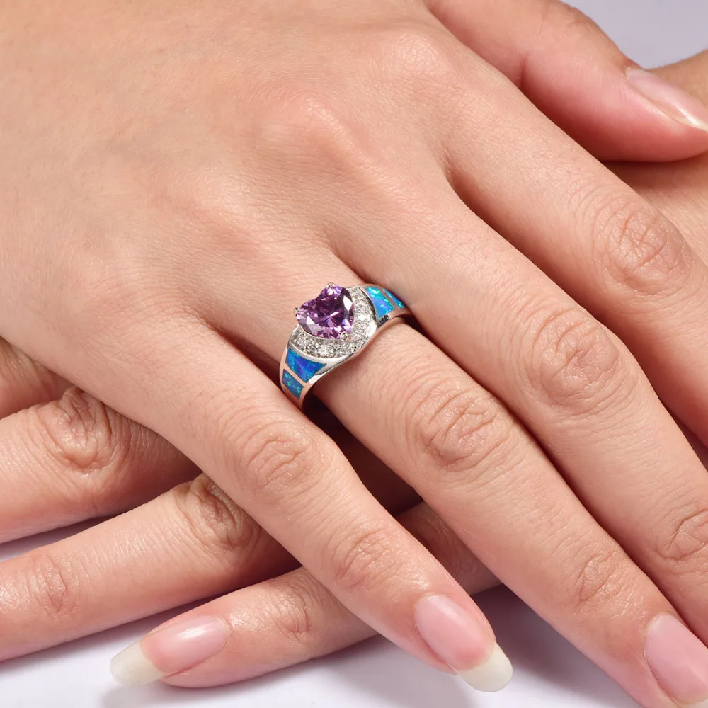 Фиолетовый Кристалл Циркон с синим огненным опалом 925 стерлингового серебра