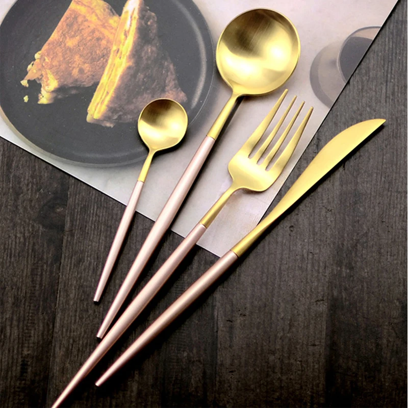 Западный Стиль розовый золотые столовые приборы экологичный 18/8
