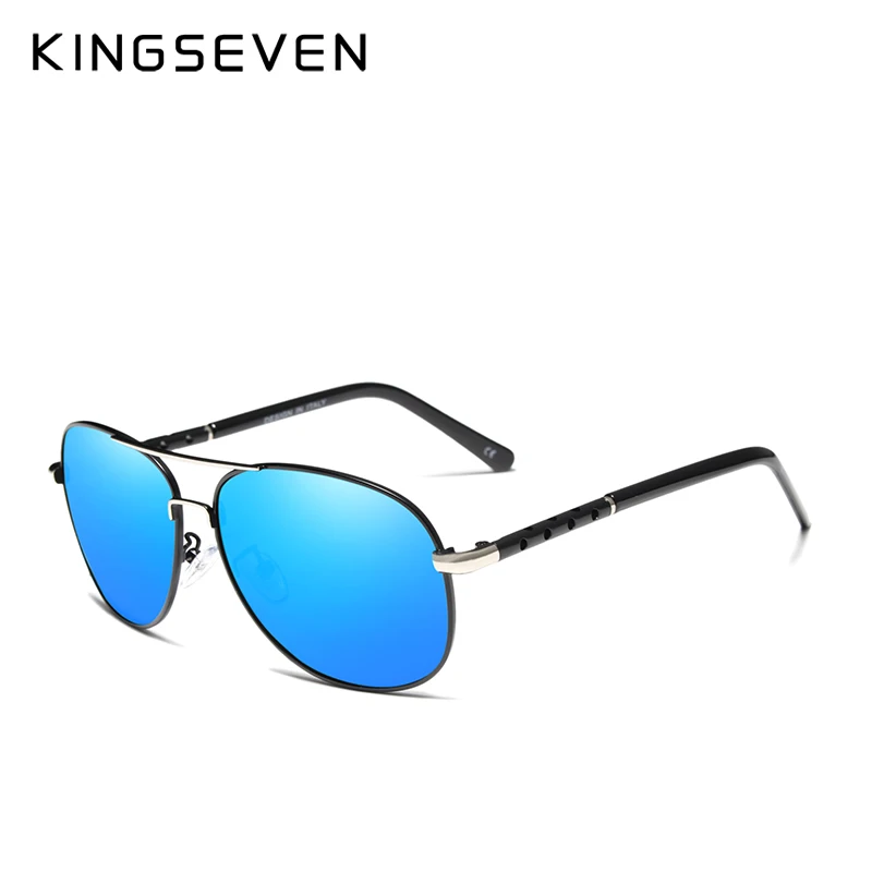 Blue KINGSEVEN, фирменный дизайн, пилот, солнцезащитные очки, мужские, поляризационные, для вождения, UV400, полый дизайн, оправа, очки, Gafas De Sol, N7371 - Цвет линз: Blue