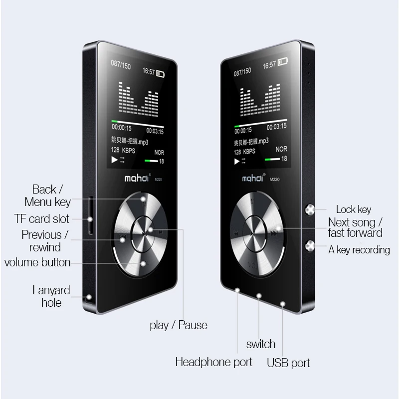 Махди M220 Металл Мини MP3 Hi Fi цифровой аудиоплеер черный Портативный автомобиля