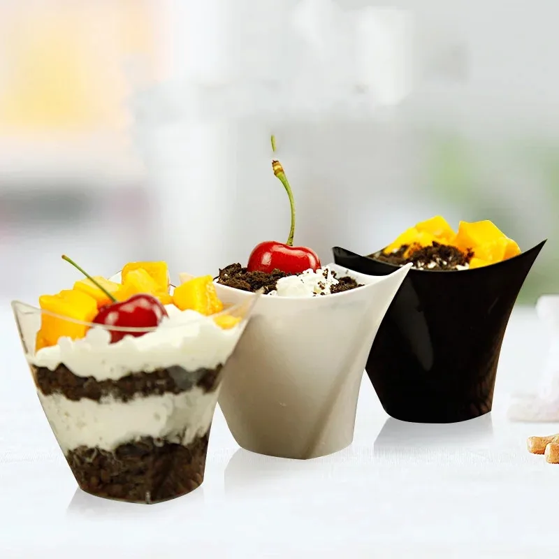 50 шт мусс десертные скрученные края чашки пластиковые для пудинга одноразовые