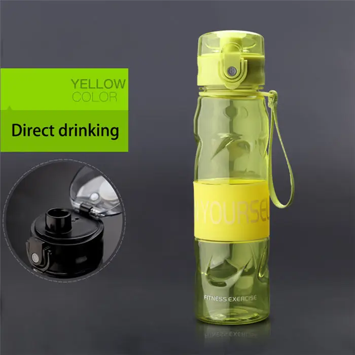 direct yellow Модная бутылка для воды герметичные портативный спортивные бутылки для воды пластик походный чайник пеший Туризм напиток бутылка фитнес чайник 600 мл - Цвет: direct yellow