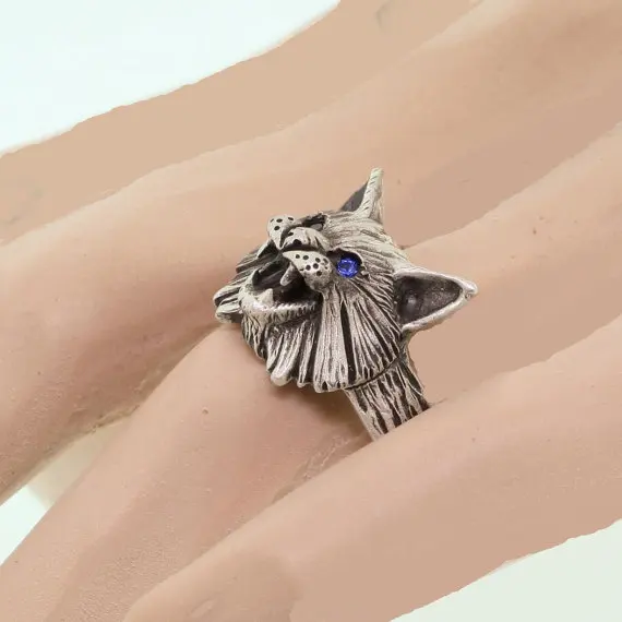Винтажное регулируемое кольцо с котом мужское в ретро стиле высококачественные