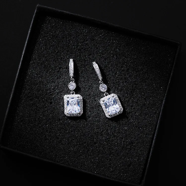 925 Silver Needle Korean Fashion Temperament Square Zircon Earrings for Women Girls Simple Wild Jewelry Gifts Female 2019 | Украшения и