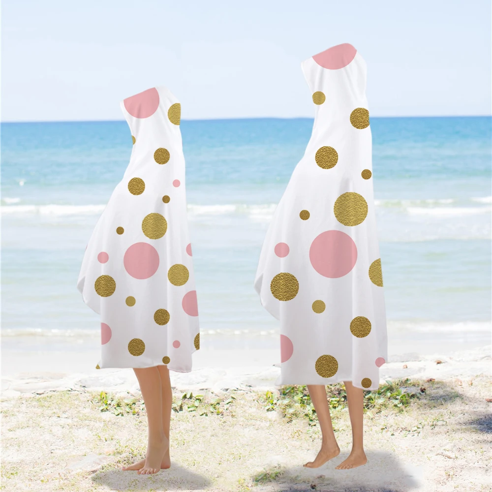 Miracille Pink Heart Wearable Hooded Towel Bohemia Geometric Bathroom Towel With Hood Spot Travel Beach Towel For Girls Kids
