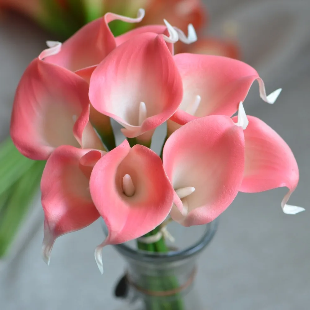 Розовые Коралловые Калла лилии Настоящее прикосновение цветы для шелковые