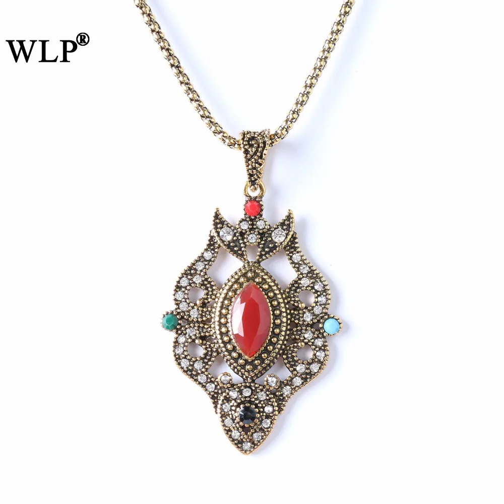 WLP 2018 геометрическое ожерелье с красным камнем богемное античные золотистые