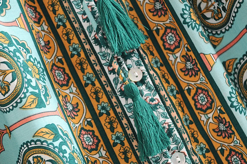 Nastassia шикарное миди платье женское этническое цветочное винтажное платье летняя одежда Бохо пляжное хиппи ретро свободное платье