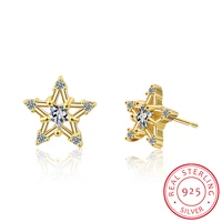starshine clear cz 925 sterling silver star push back women stud earrings jewelry brincos pendientes mujer