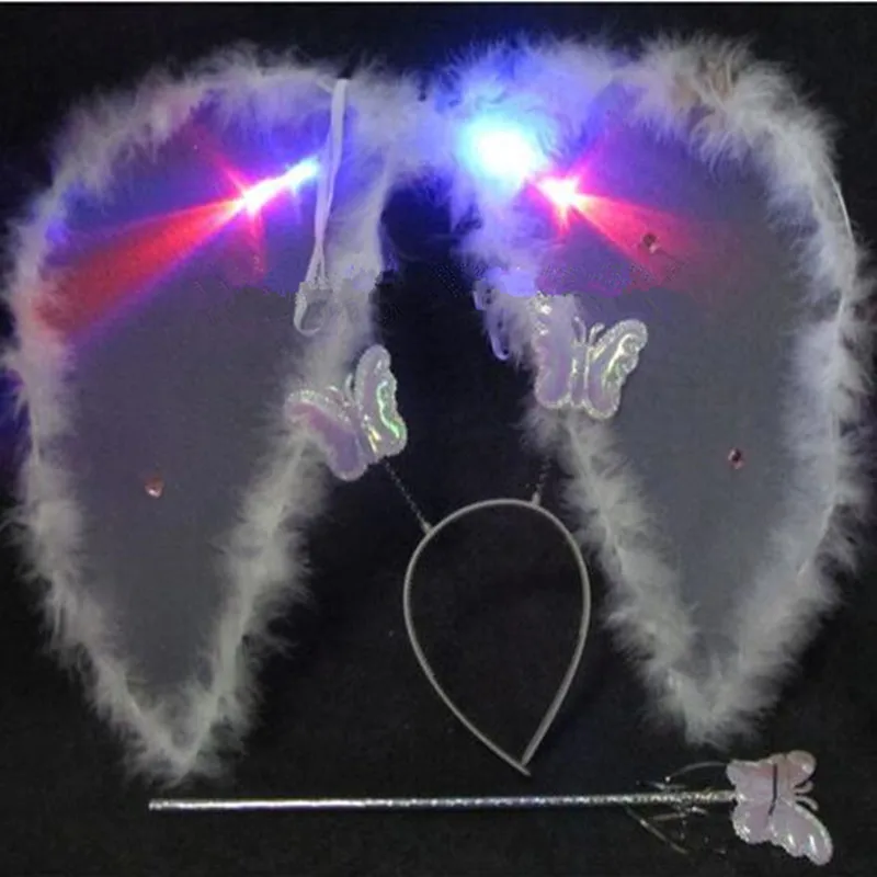 LED Light Angel Wings Headband Fairy Wand Sticks Kids Girls Princess Cosplay Costume Accessries Fancy Dress Halloween | Тематическая