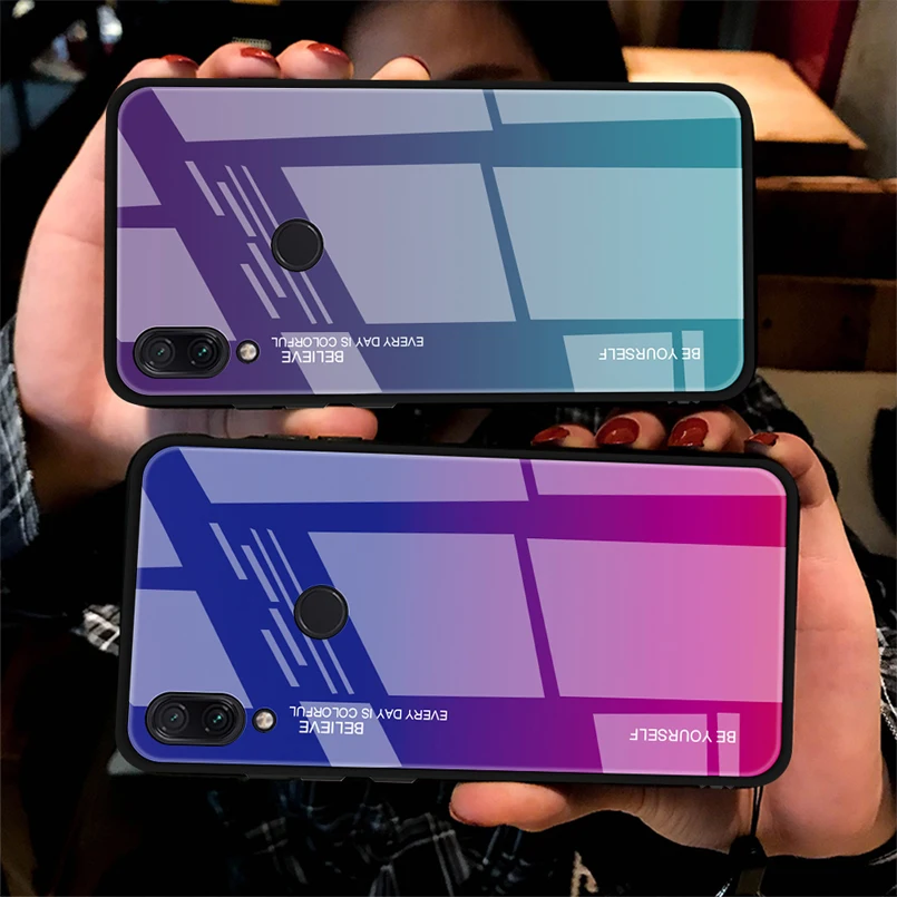 Роскошный чехол для Xiao mi Red Note 5 6 7 Pro 6A закаленное стекло градиентный цвет