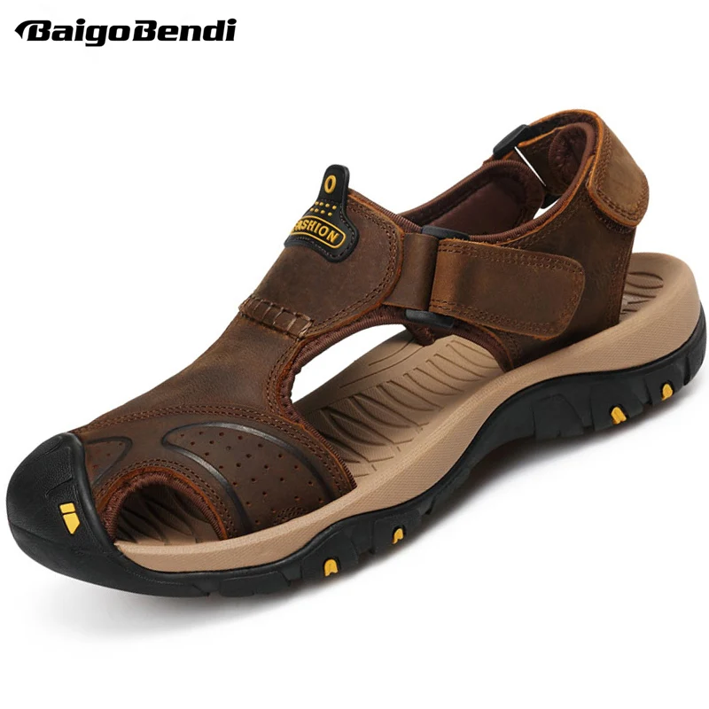 Big Size 11 12 Mens Real Leather Close Toe Casual Sandal Hollow out Summer Hook Loop Beach Shoes Eur 45 | Обувь