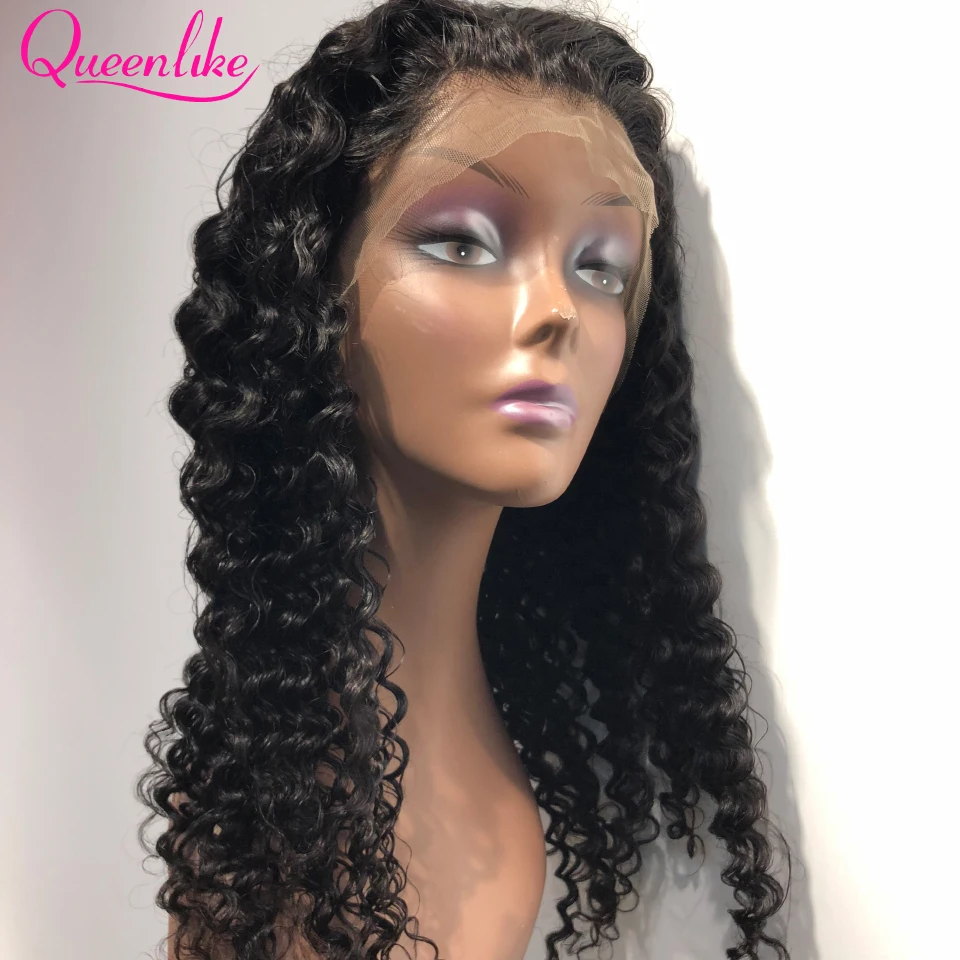 13X5 Lace Frontal Human Hair Wigs With Pre plucked Hairline For Black Women Queenlike Remy Brazilian Deep Wave Lace Frontal Wigs