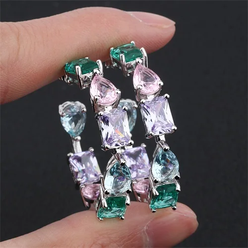 Platinum Plated Новые белые черные медные цветные большие ААА кубические циркония большие круглые серьги Модные женские вечерние подарок женские модные украшения - Окраска металла: Platinum Plated