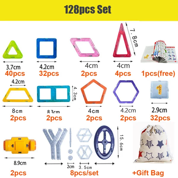 128pcs Gift Bag 110-252 шт. магнитные блоки, набор для строительства, дизайнерские строительные игрушки, Магнитные Развивающие игрушки для детей, подарок для детей - Цвет: 128pcs Gift Bag