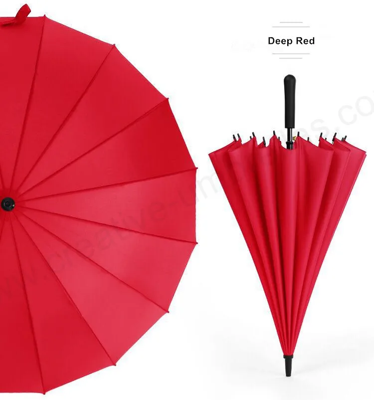 Deep Red 102 см прямой автоматический открытый 16 металлических ребрышек твердый бизнес мини гольф зонтик для защиты от ветра водонепроницаемый понджи деревянный дождевик - Цвет: Deep Red
