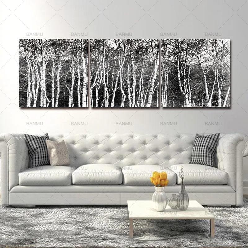 

canvas painting 3 Panels Unframed Canvas Photo Prints Black & White Tree Set Wall Art Picture Canvas Paintings Wall Decorations