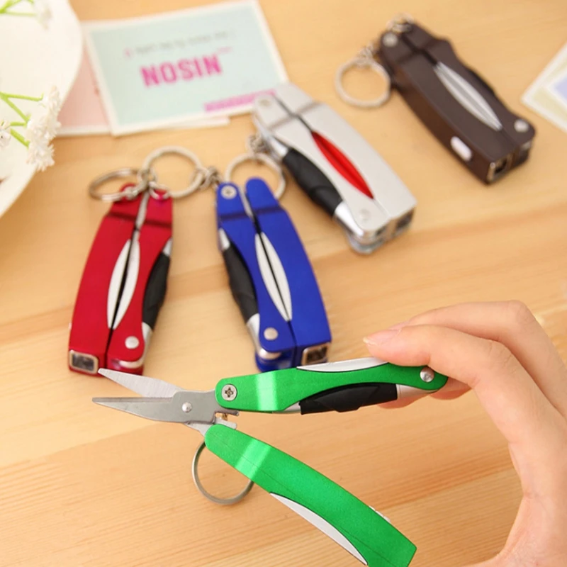 50pcs/lot Mini Keychain Led flashlight Scissors cutter with ballpoint pen Protable Keyring Key chain torch ballpen | Освещение
