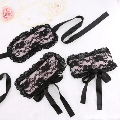 Розовый Экзотический Babydoll сексуальное нижнее белье Горячая кружевная маска повязка на глаза+ наручники для секса секс-игрушки для пары эротическое женское белье 031 - Цвет: pink set   7678