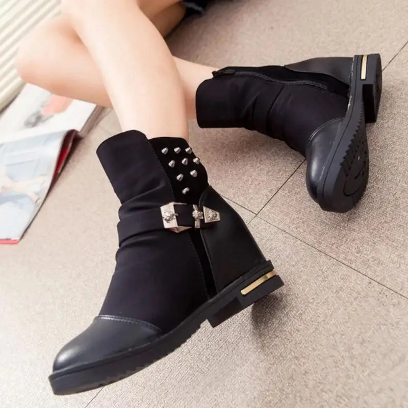 Новые Женщины Теплая Зима Ботильоны Женская Мода Заклепки Пряжки Мартин Сапоги