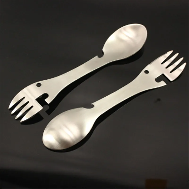 Походная посуда из нержавеющей стали Spork многофункциональная ложка для пикника инструменты для велосипедной вилки Вилка открывалка столовые приборы для путешествий Кемпинг Инструмент