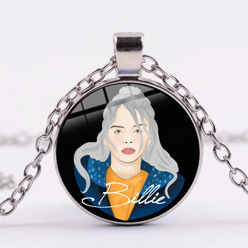 Style 12 SONGDA Hot Billie Eilish, ожерелье для фанатов, модная певица, Harajuku, принт, стеклянный кабошон ручной работы, ожерелье с подвеской, металлическая цепочка в стиле панк - Окраска металла: Style 12